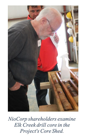 NioCorp shareholders examine Elk Creek drill core in the Project's Core Shed.