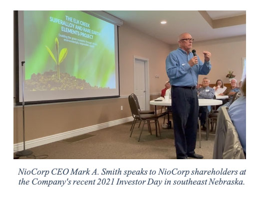 NioCorp CEO Mark A. Smith speaks to NioCorp shareholders at the Company's recent 2021 Investor Day in southeast Nebraska.